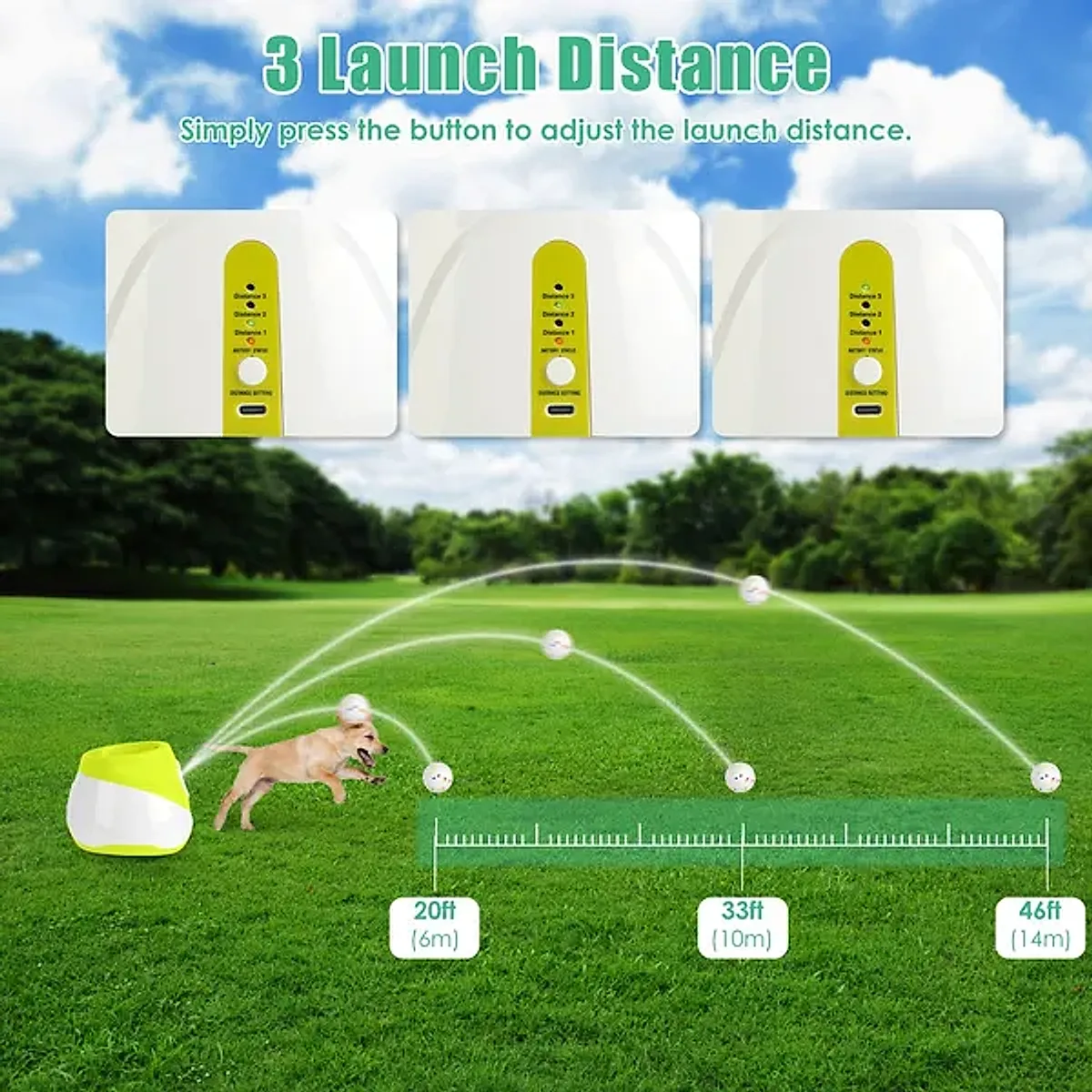 Automatic Dog Ball Launcher Rechargeable Interactive Pet Ball Thrower For Small Medium Dogs Interactive Dog Fetch Toy With 3 Adjustable Distance Settings (6m/10m/14m) 6Pcs 2.3in Balls - Image 2