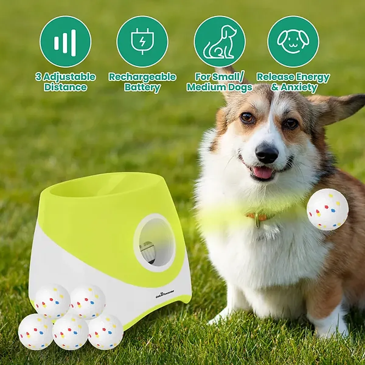 Automatic Dog Ball Launcher Rechargeable Interactive Pet Ball Thrower For Small Medium Dogs Interactive Dog Fetch Toy With 3 Adjustable Distance Settings (6m/10m/14m) 6Pcs 2.3in Balls - Image 5
