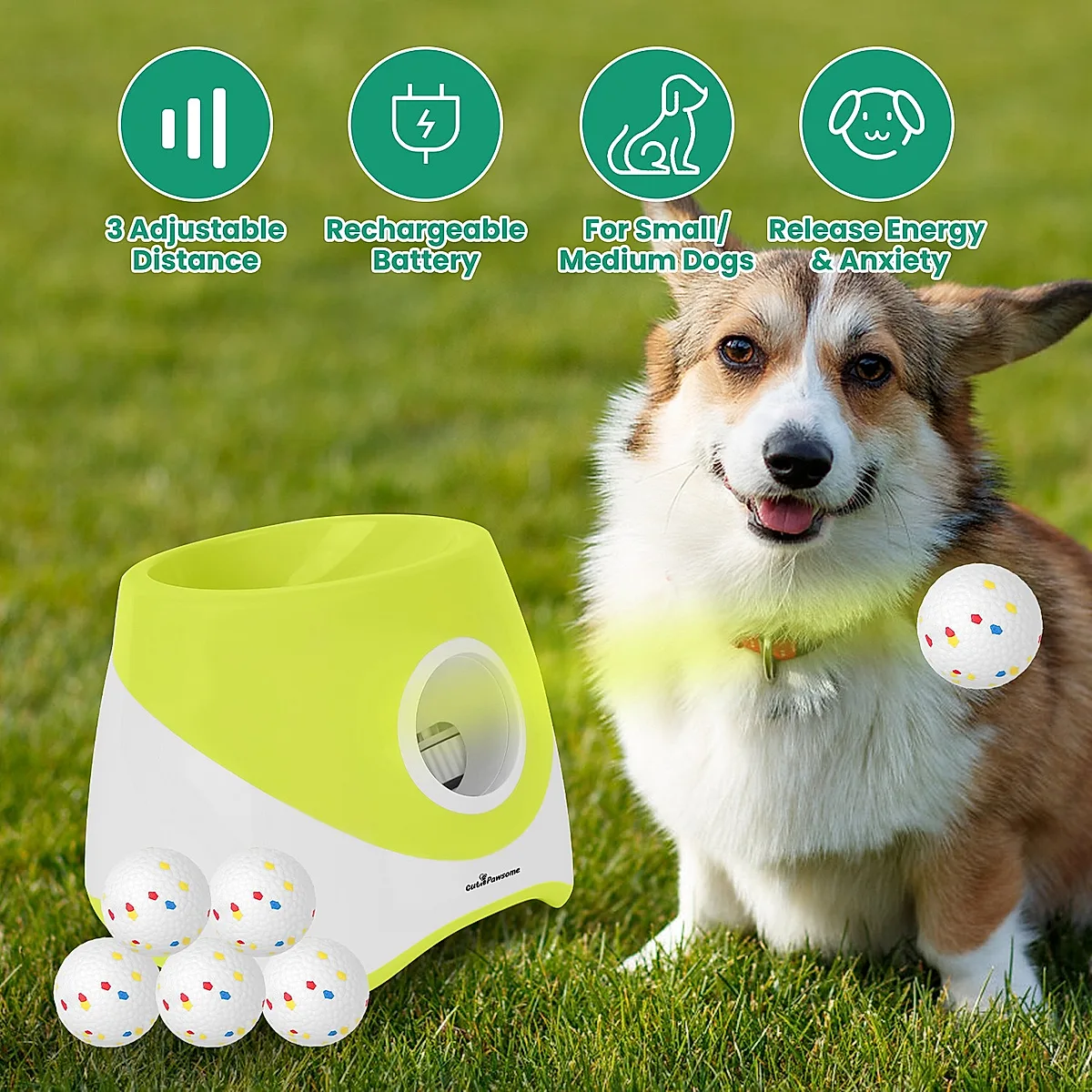 Automatic Dog Ball Launcher Rechargeable Interactive Pet Ball Thrower For Small Medium Dogs Interactive Dog Fetch Toy With 3 Adjustable Distance Settings 6Pcs 2.3in Balls - Image 1