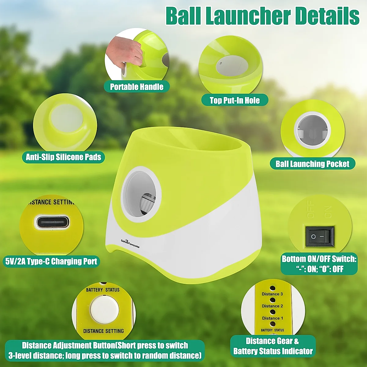 Automatic Dog Ball Launcher Rechargeable Interactive Pet Ball Thrower For Small Medium Dogs Interactive Dog Fetch Toy With 3 Adjustable Distance Settings 6Pcs 2.3in Balls - Image 8