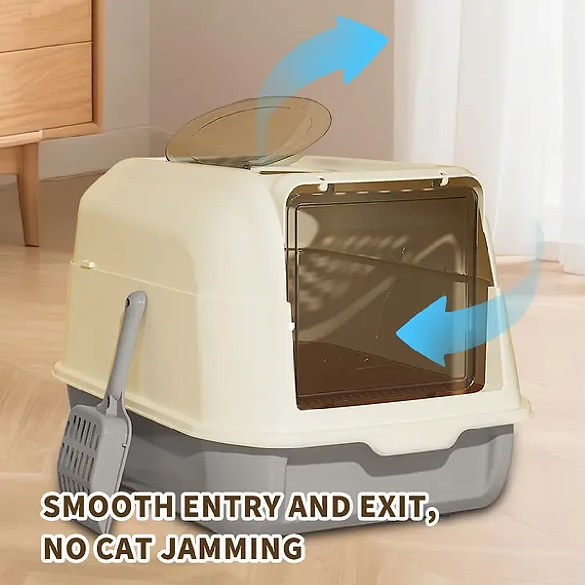 Extra Large Dual-Entry Cat Litter Box, Convertible Open&Enclosed, Gray, Odor Control, Easy Clean - Image 4