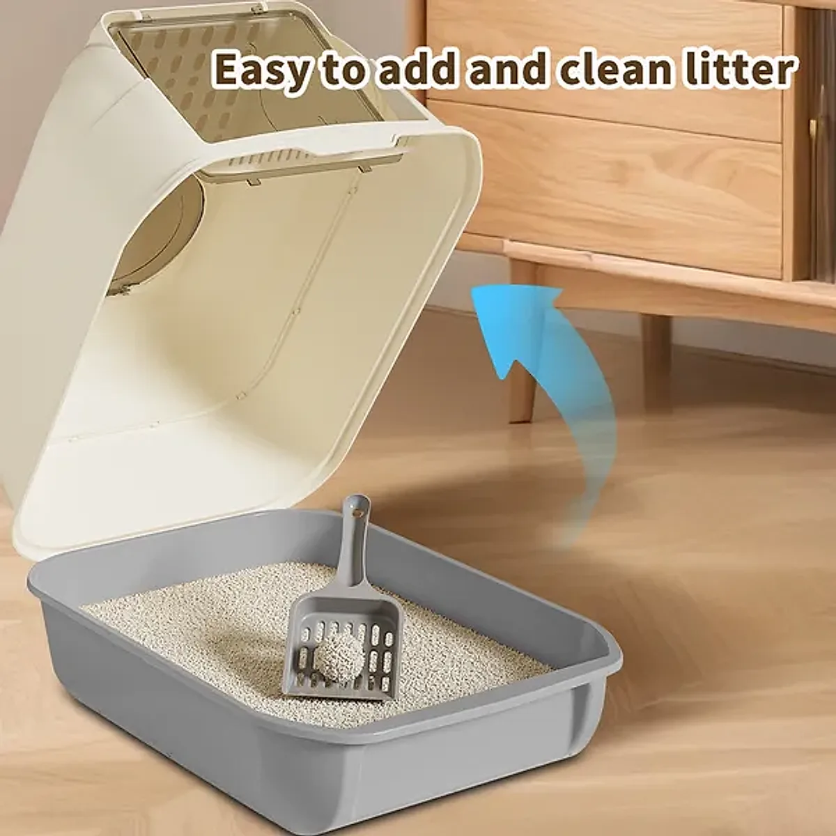 Extra Large Dual-Entry Cat Litter Box, Convertible Open&Enclosed, Gray, Odor Control, Easy Clean - Image 6