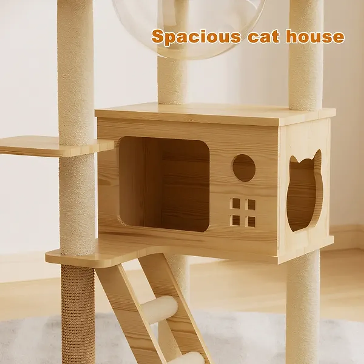 48.8' Modern Cat Tower, Wood Cat Tree Tower For Indoor Cats, Cat Treewith Sisal-Covered Scratching Posts And Top Perch, Cat Condo With Acrylic Hammock For Small Large Cats -Does Not Support Self Pick - Image 4