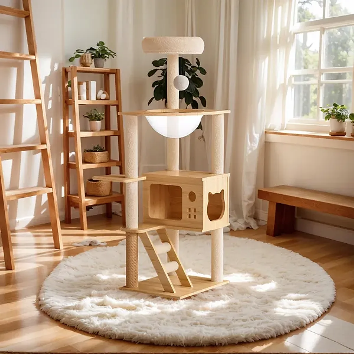 48.8' Modern Cat Tower, Wood Cat Tree Tower For Indoor Cats, Cat Treewith Sisal-Covered Scratching Posts And Top Perch, Cat Condo With Acrylic Hammock For Small Large Cats -Does Not Support Self Pick - Image 6