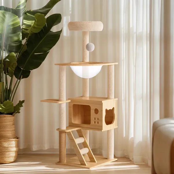 48.8' Modern Cat Tower, Wood Cat Tree Tower For Indoor Cats, Cat Treewith Sisal-