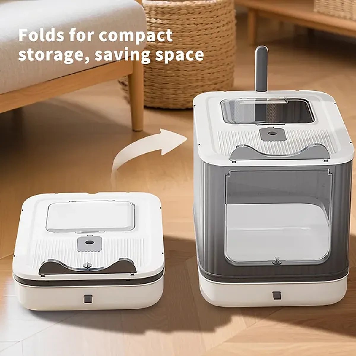 Elevated Leak Proof Elf White-Gray Cat Litter Box, Made Of Sturdy And Durable Materials, Also Suitable For Multi Cat Households - Image 2