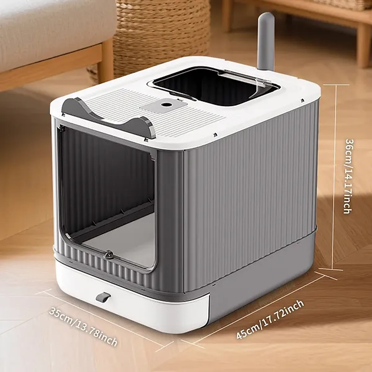 Elevated Leak Proof Elf White-Gray Cat Litter Box, Made Of Sturdy And Durable Materials, Also Suitable For Multi Cat Households - Image 3
