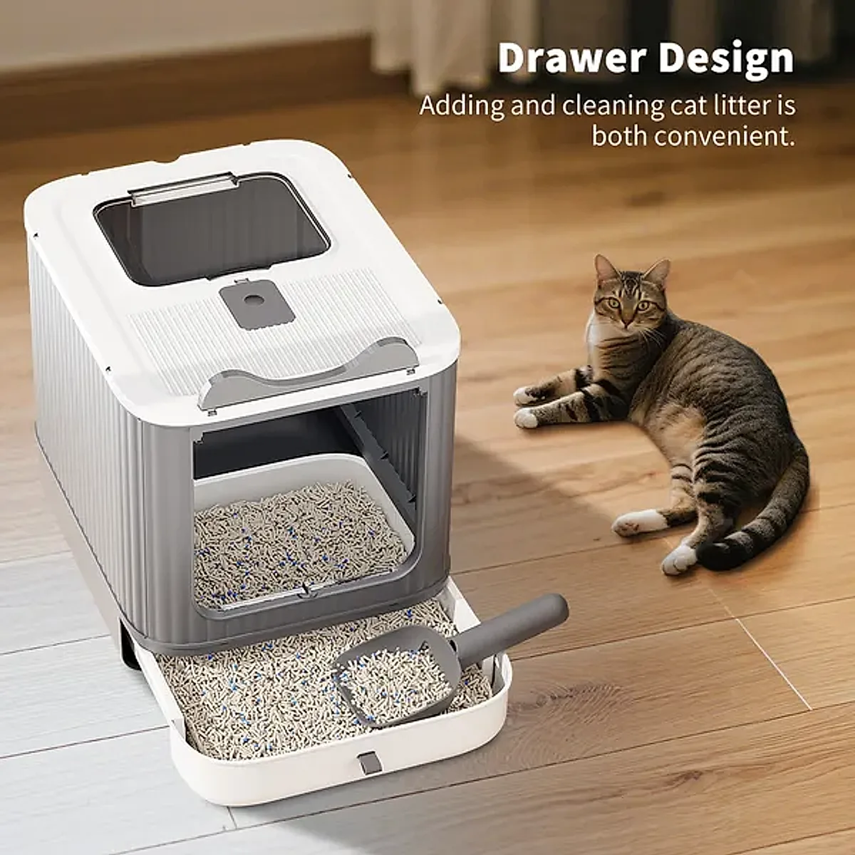 Elevated Leak Proof Elf White-Gray Cat Litter Box, Made Of Sturdy And Durable Materials, Also Suitable For Multi Cat Households - Image 6
