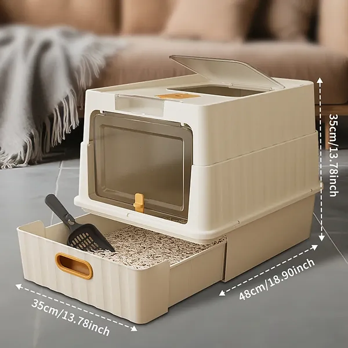 Drawer-Style Pearl-White Cat Litter Box - Image 4