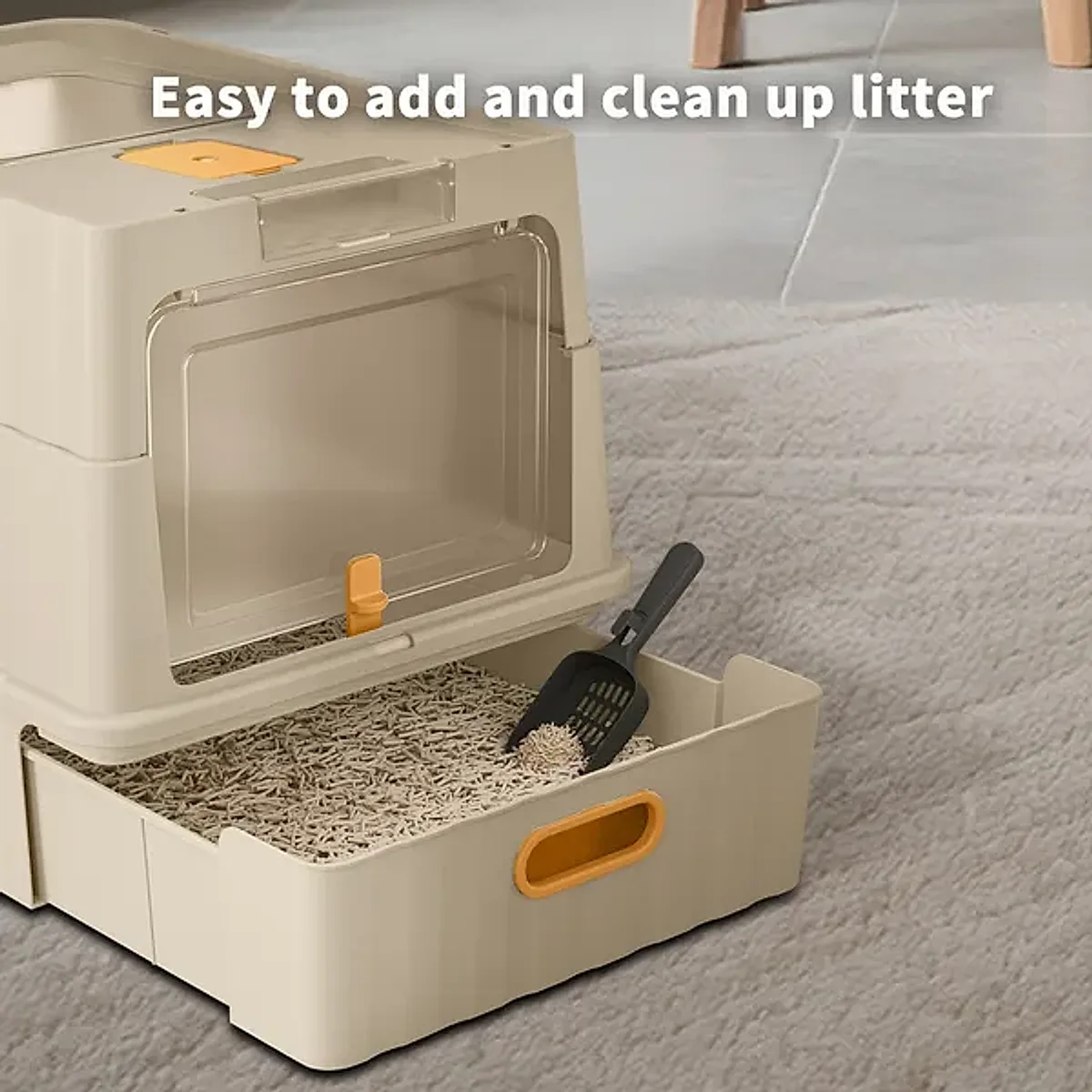 Drawer-Style Pearl-White Cat Litter Box - Image 6