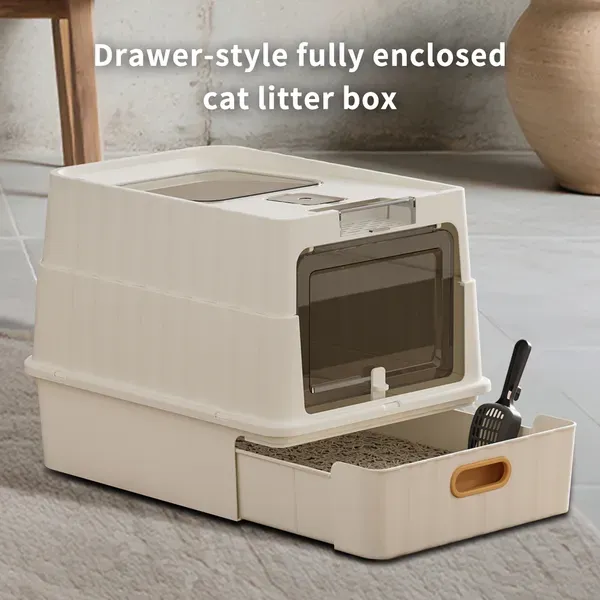 Drawer-Style Pearl-White Cat Litter Box