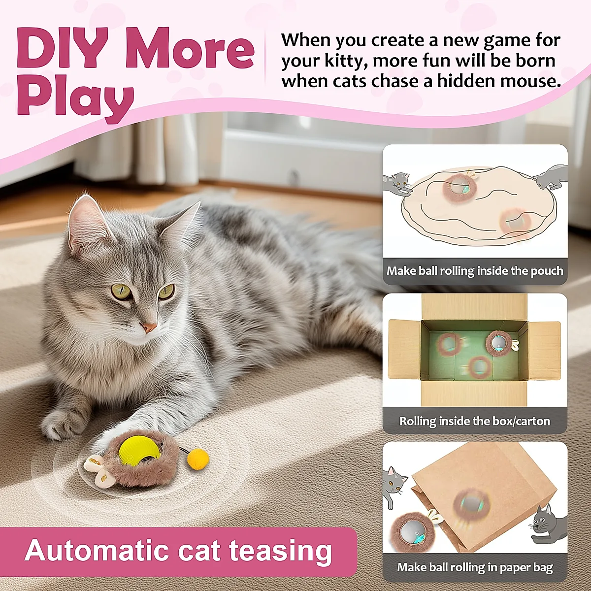 Interactive Toys Ball For Cats, Dog,Agile Moving Cat Ball,Motion Activated Automatic Moving Ball With Lights,with Fluffy Tail And Bunny Ears For Indoor Pets - Image 1