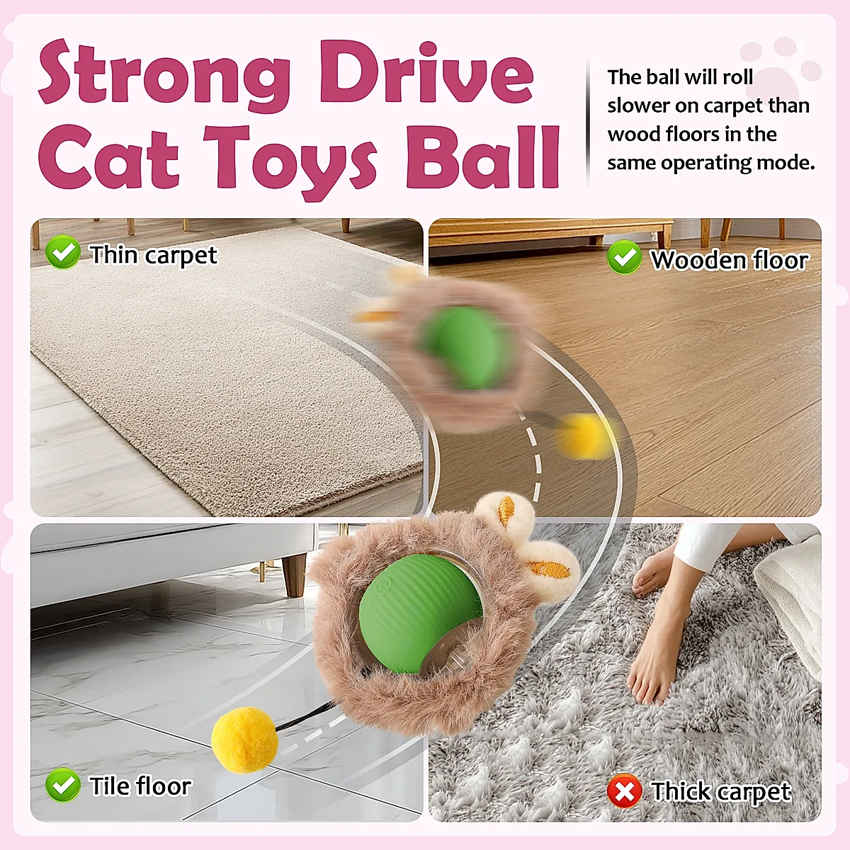 Interactive Toys Ball For Cats, Dog,Agile Moving Cat Ball,Motion Activated Automatic Moving Ball With Lights,with Fluffy Tail And Bunny Ears For Indoor Pets - Image 2