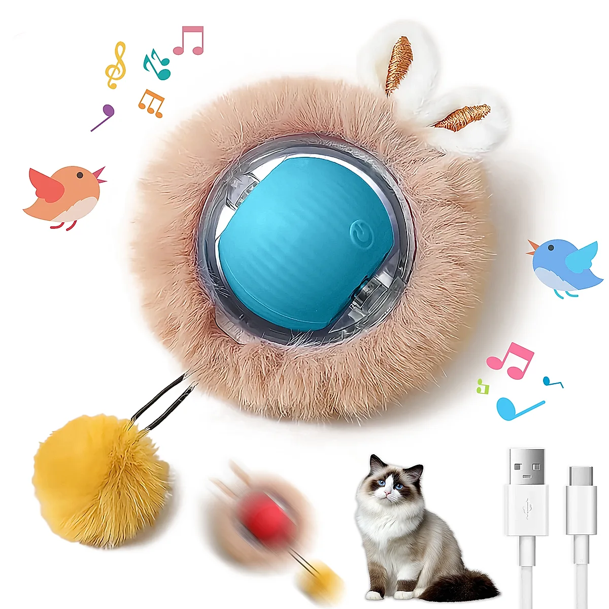 Interactive Toys Ball For Cats, Dog,Agile Moving Cat Ball,Motion Activated Automatic Moving Ball With Lights,with Fluffy Tail And Bunny Ears For Indoor Pets - Image 4