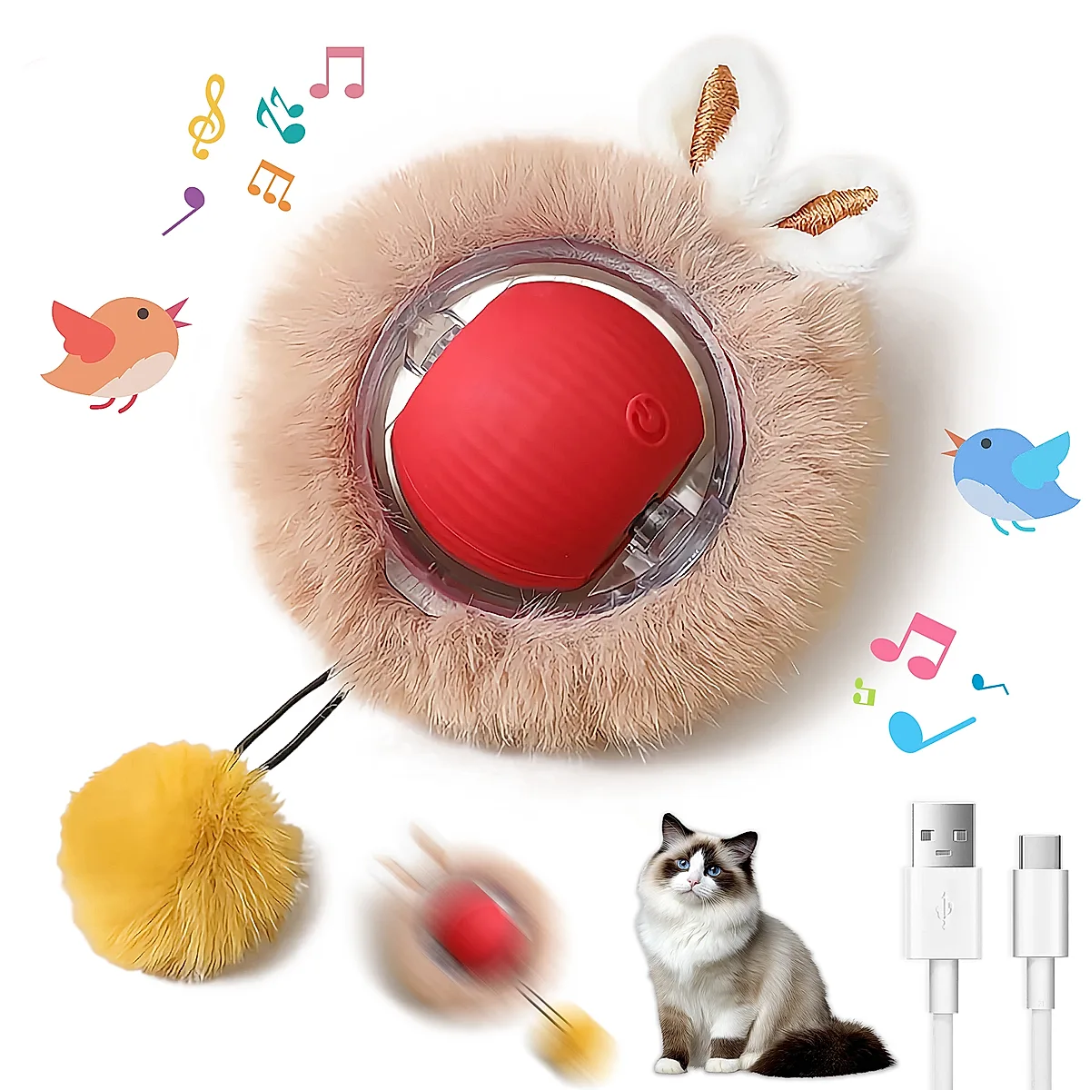 Interactive Toys Ball For Cats, Dog,Agile Moving Cat Ball,Motion Activated Automatic Moving Ball With Lights,with Fluffy Tail And Bunny Ears For Indoor Pets - Image 6