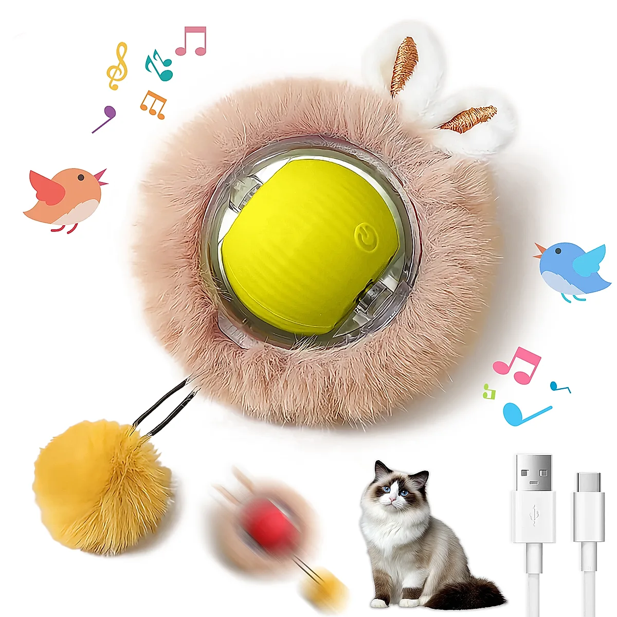 Interactive Toys Ball For Cats, Dog,Agile Moving Cat Ball,Motion Activated Automatic Moving Ball With Lights,with Fluffy Tail And Bunny Ears For Indoor Pets - Image 7