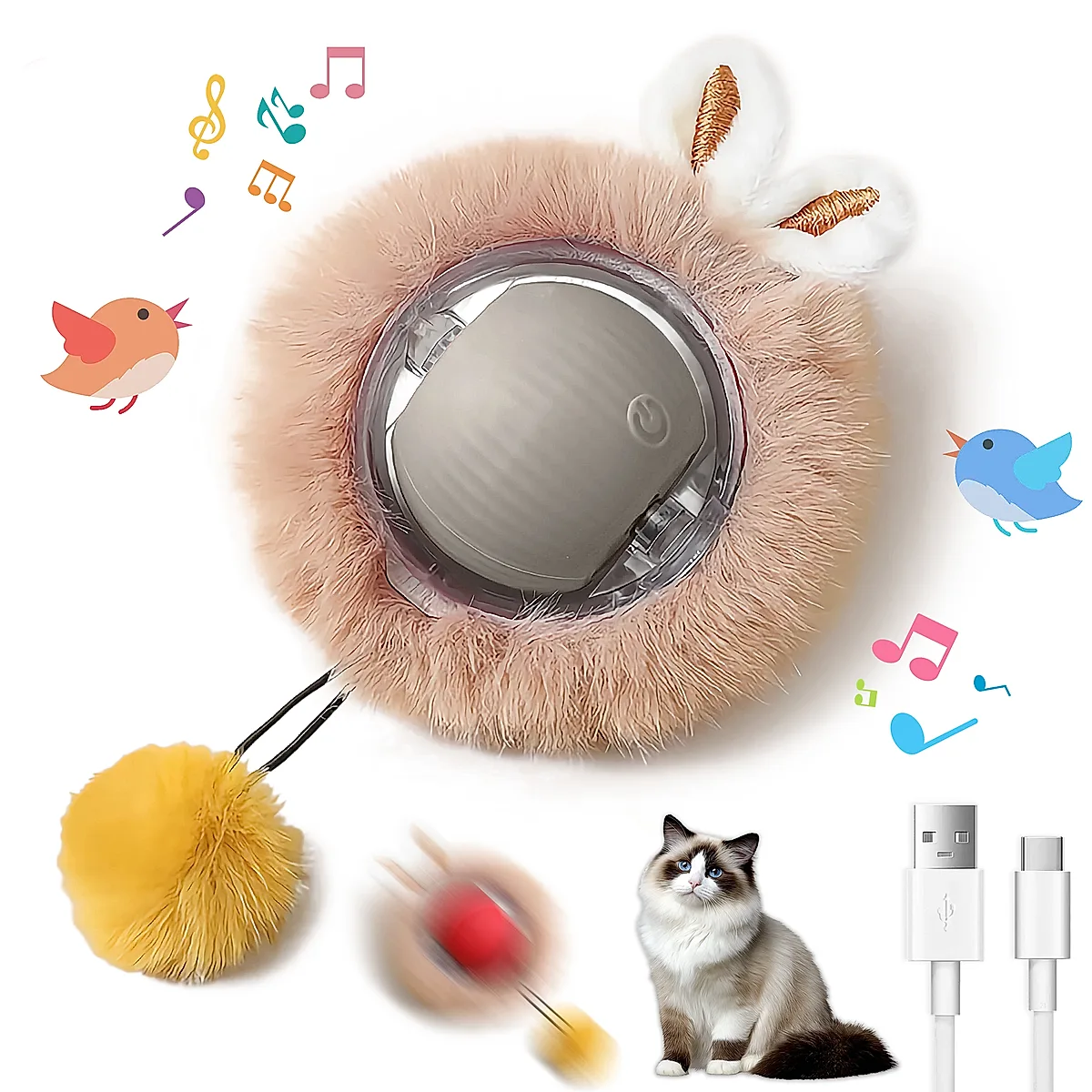 Interactive Toys Ball For Cats, Dog,Agile Moving Cat Ball,Motion Activated Automatic Moving Ball With Lights,with Fluffy Tail And Bunny Ears For Indoor Pets - Image 8