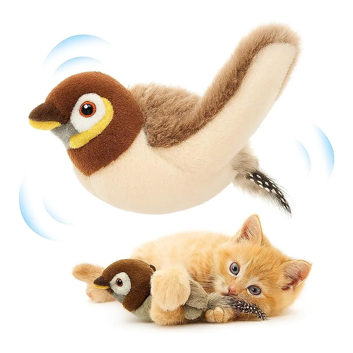 USB Rechargeable Flapping Bird Cat Toy, Realistic Chirping White Faced Sparrow Plush Toy, Motion Activated Electronic Interactive Pet Toy For Indoor Cats Exercise - Image 2