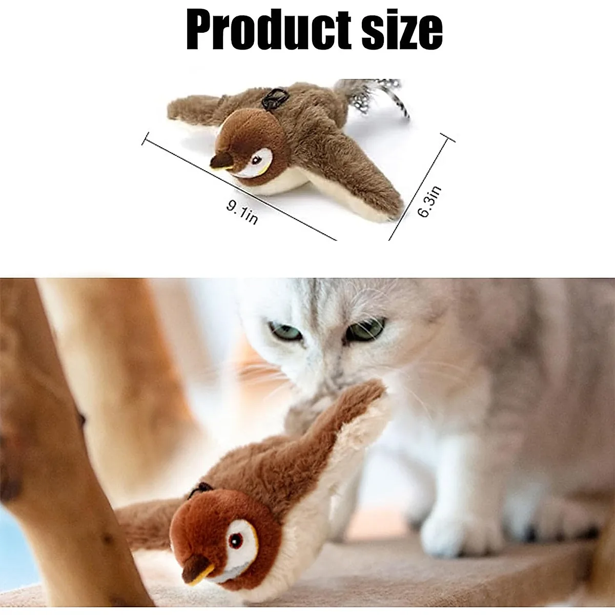 USB Rechargeable Flapping Bird Cat Toy, Realistic Chirping White Faced Sparrow Plush Toy, Motion Activated Electronic Interactive Pet Toy For Indoor Cats Exercise - Image 4