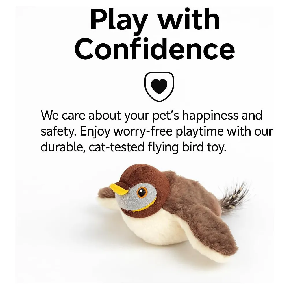 USB Rechargeable Flapping Bird Cat Toy, Realistic Chirping White Faced Sparrow P