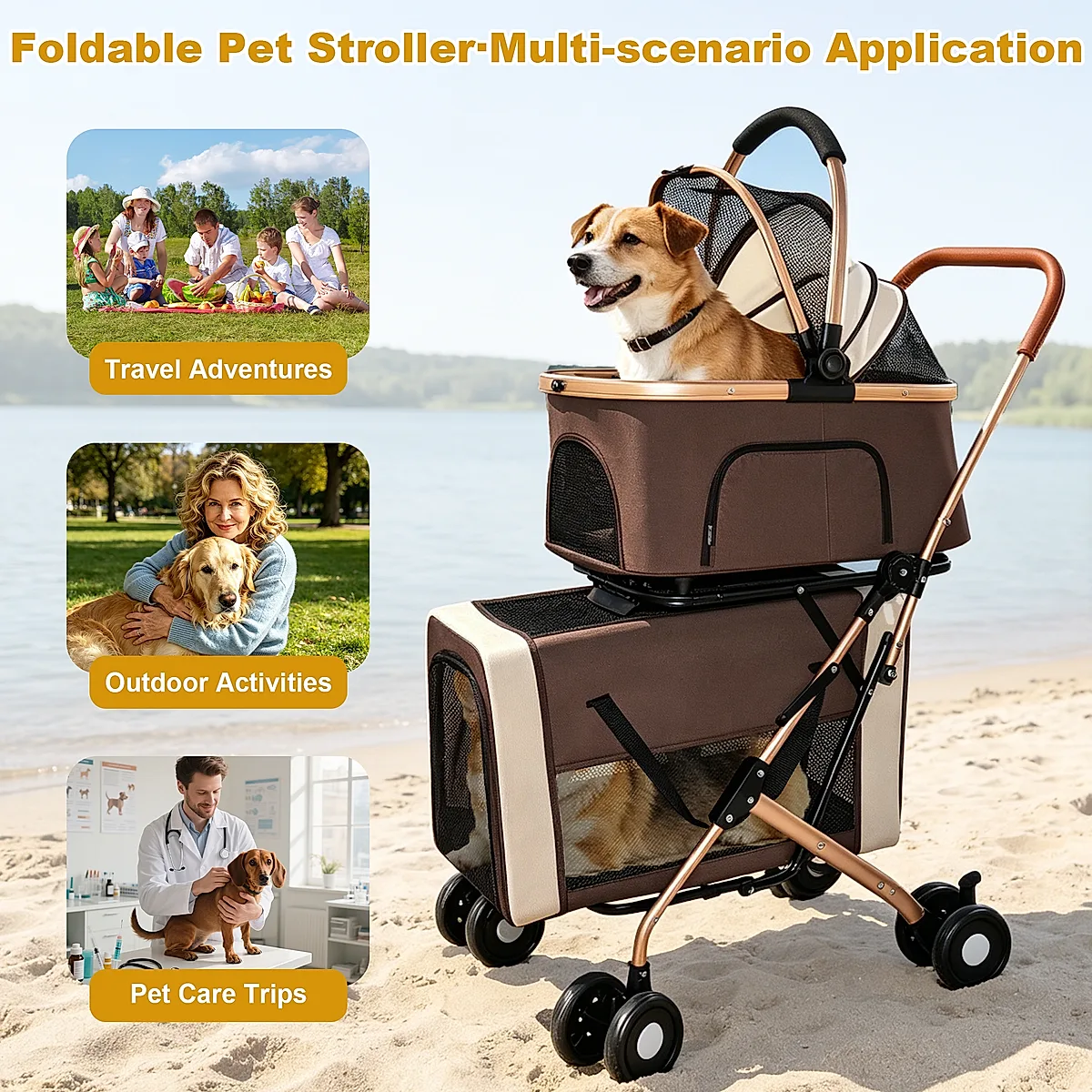 3-in-1 Foldable Pet Stroller for Dogs & Cats - Image 2
