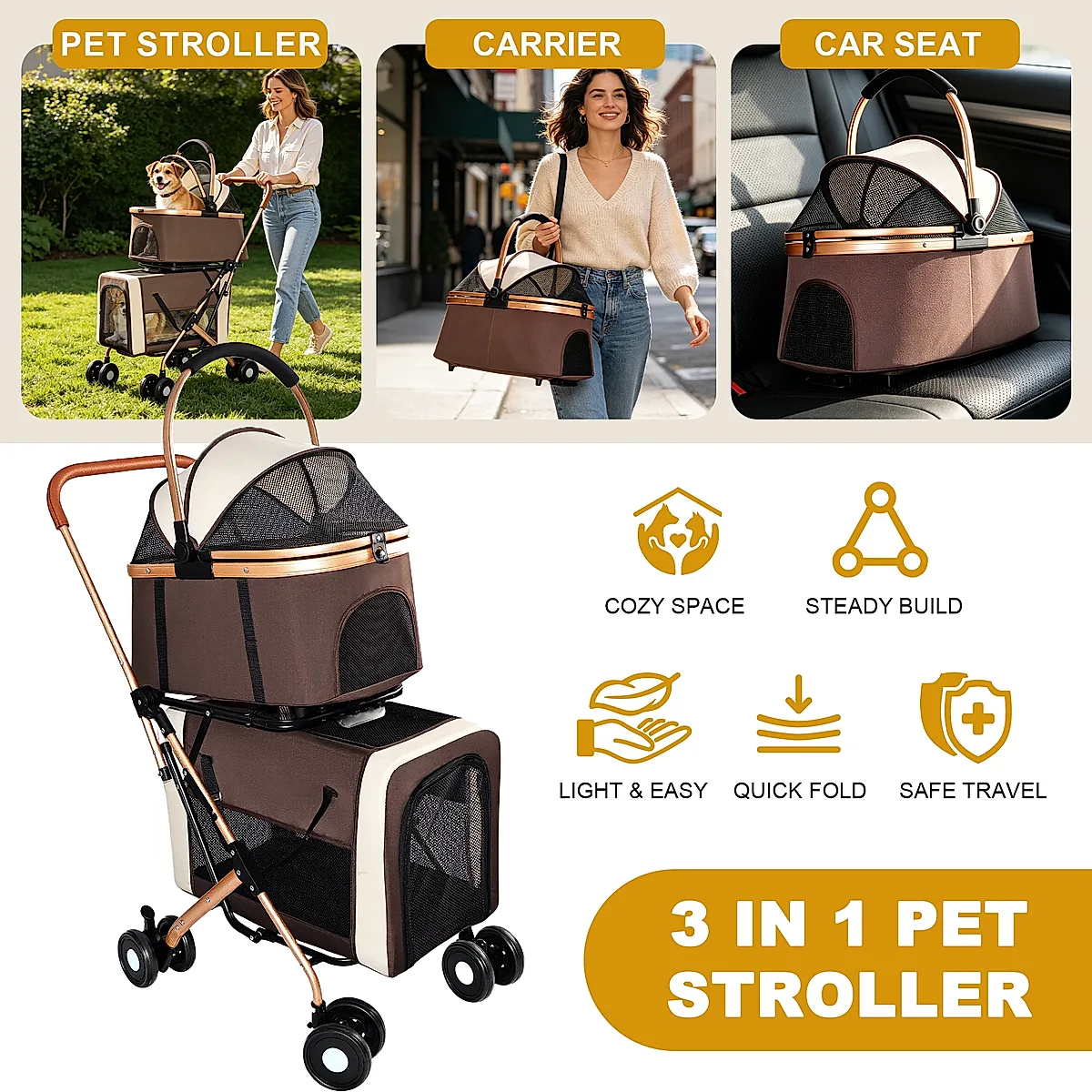 3-in-1 Foldable Pet Stroller for Dogs & Cats - Image 6