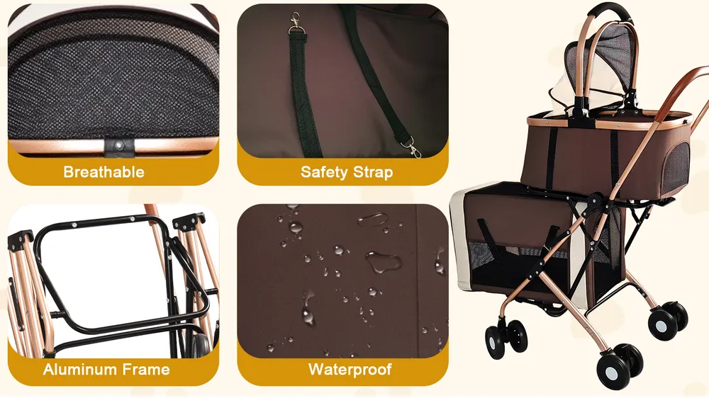 3-in-1 Foldable Pet Stroller for Dogs & Cats