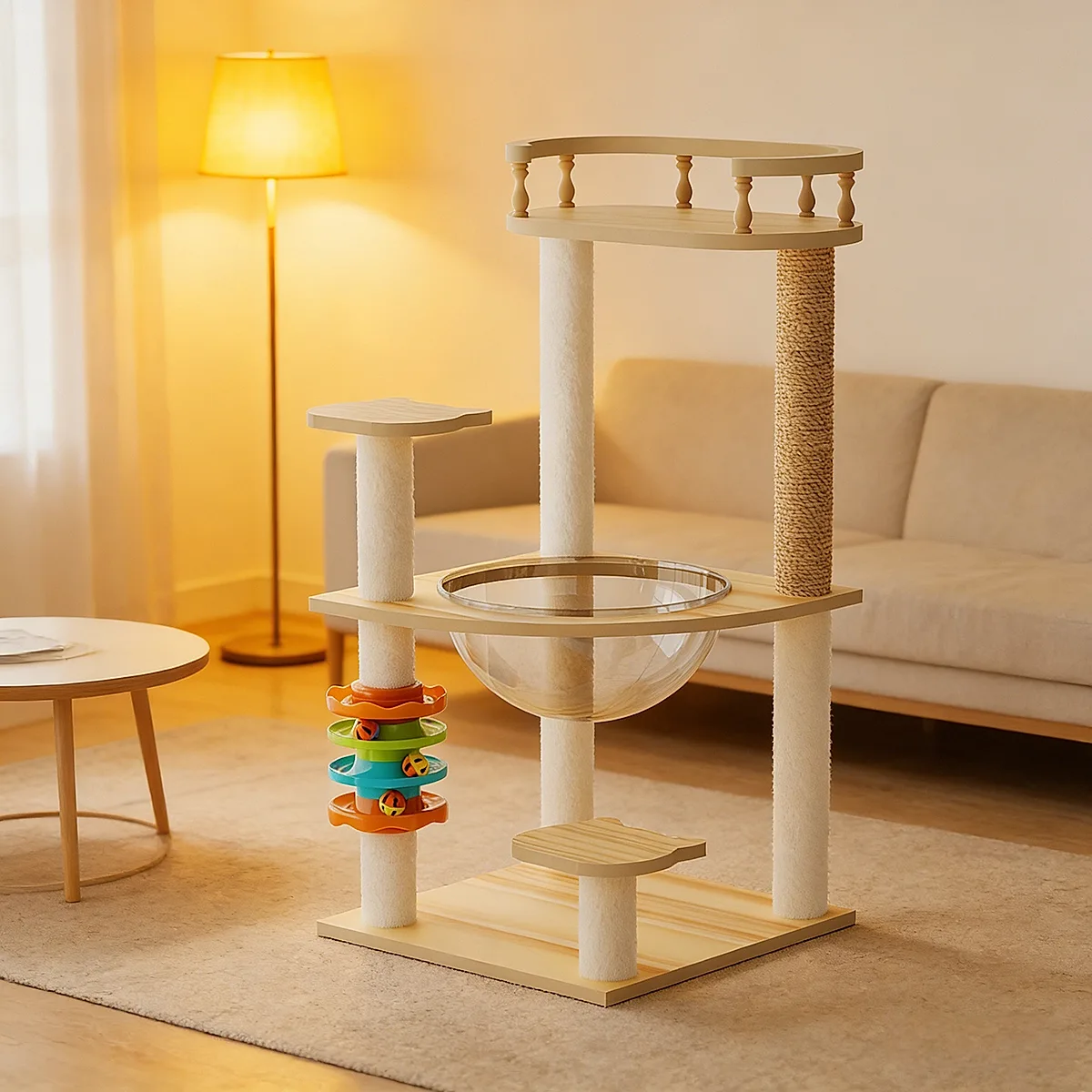 32" Modern Wooden Cat Tower with Scratching Posts - Image 2