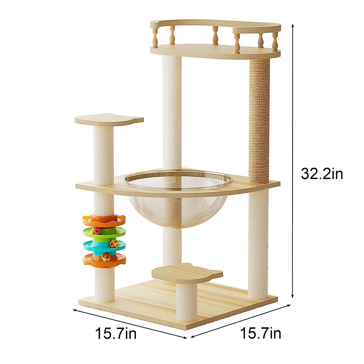 32" Modern Wooden Cat Tower with Scratching Posts - Image 3