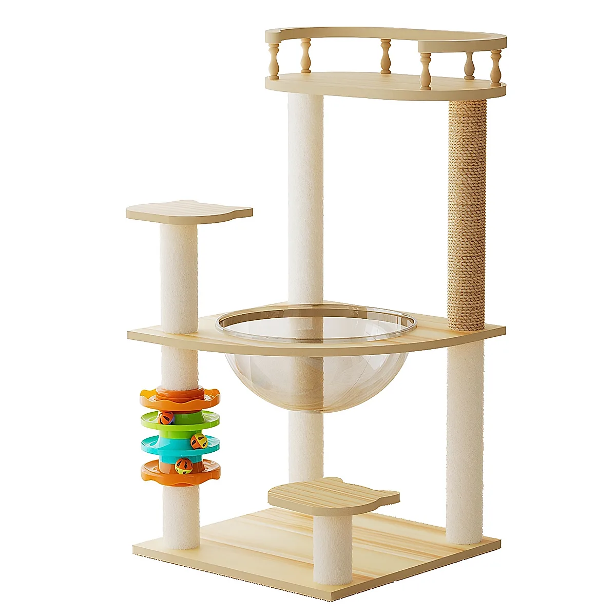 32" Modern Wooden Cat Tower with Scratching Posts - Image 4