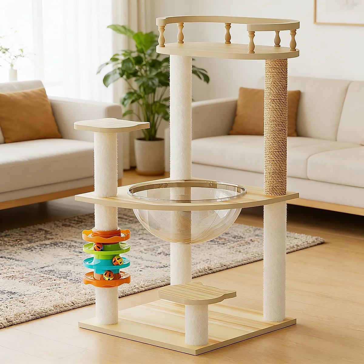 32" Modern Wooden Cat Tower with Scratching Posts - Image 8