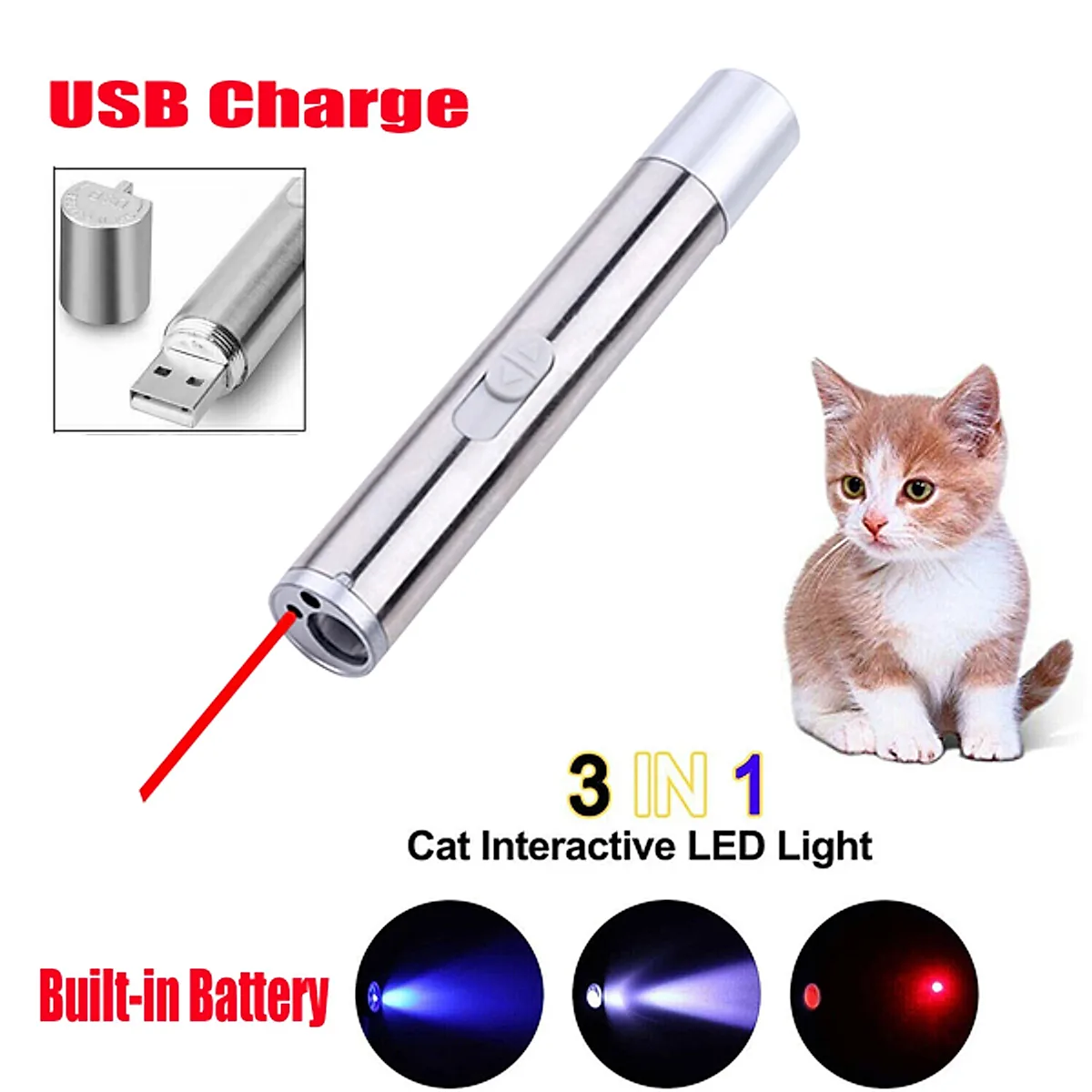 3-in-1 Rechargeable Laser Cat Toy Pen with UV Light - Image 3