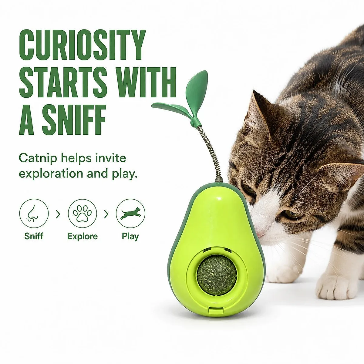 Avocado Cat Tumbler Wobble Toy with Feather & Catnip - Image 1