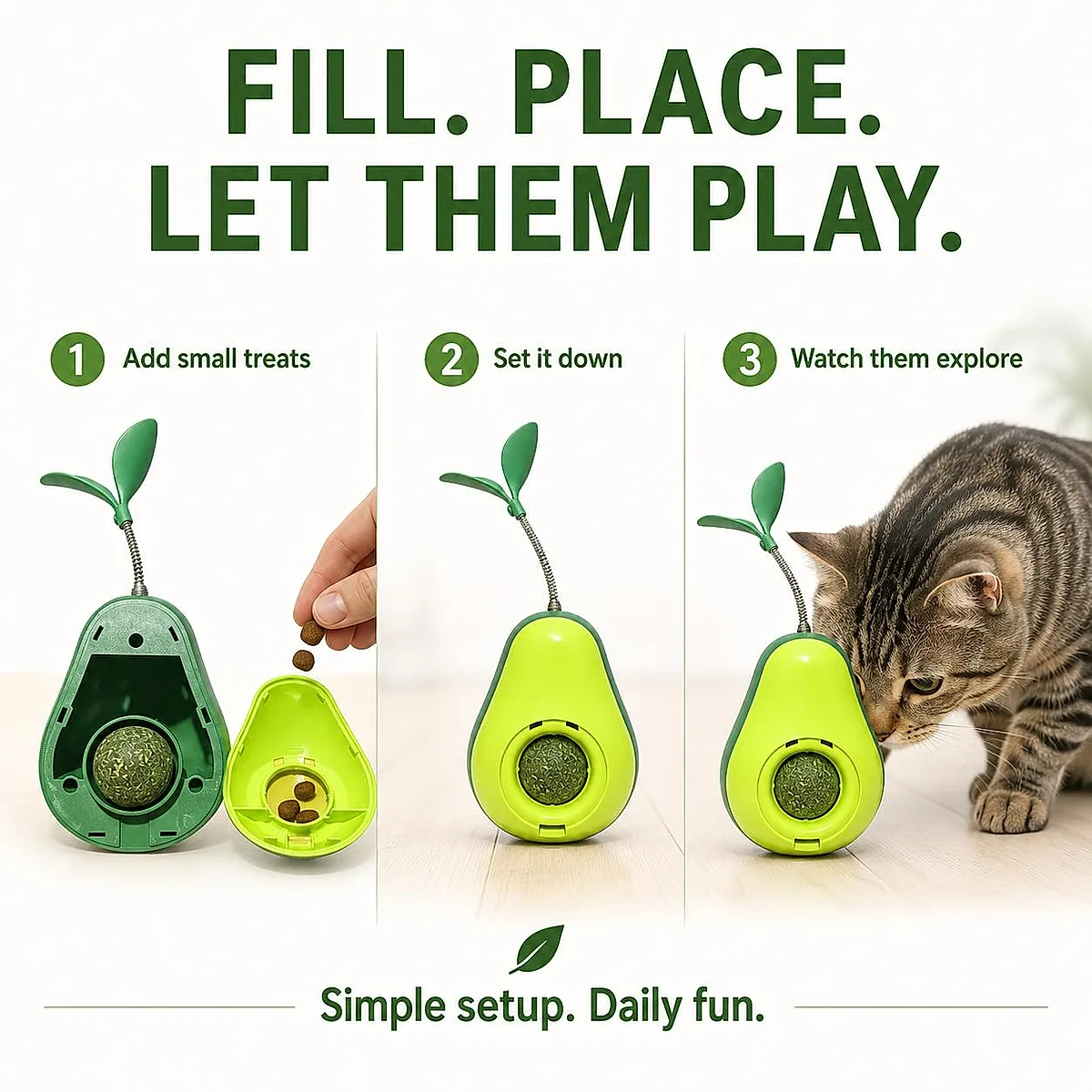 Avocado Cat Tumbler Wobble Toy with Feather & Catnip - Image 3