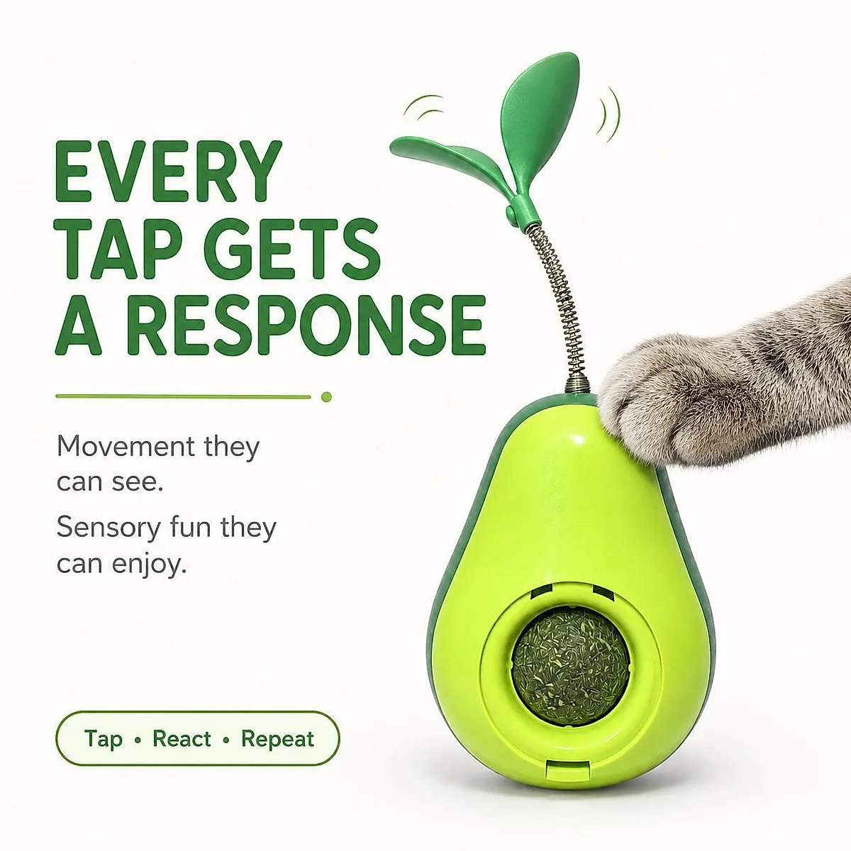 Avocado Cat Tumbler Wobble Toy with Feather & Catnip - Image 4