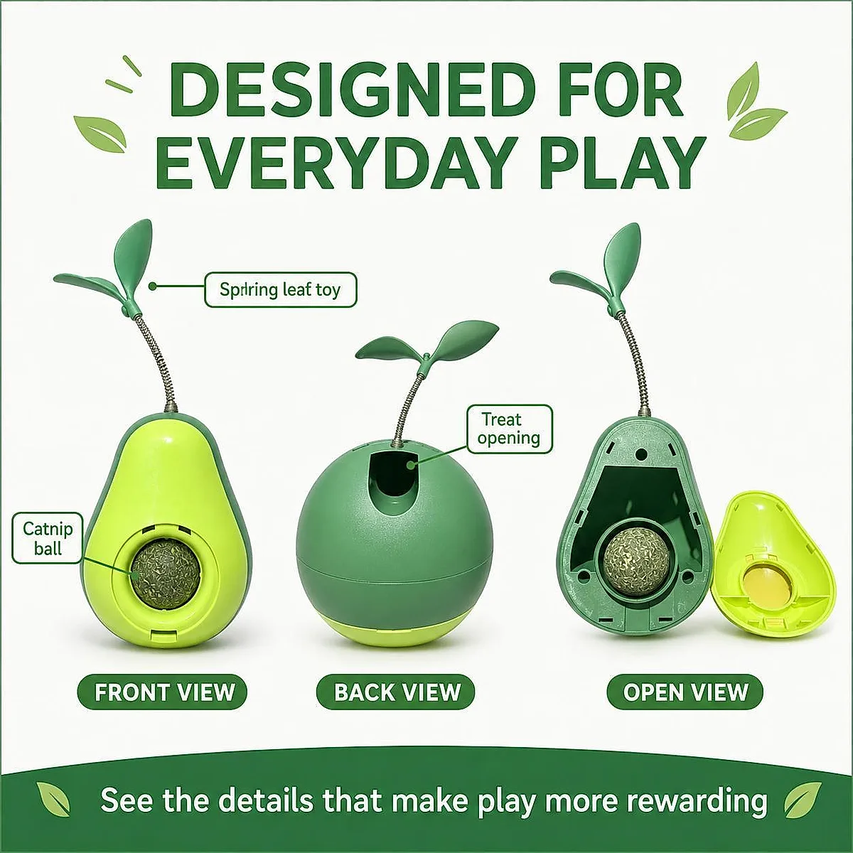 Avocado Cat Tumbler Wobble Toy with Feather & Catnip - Image 7