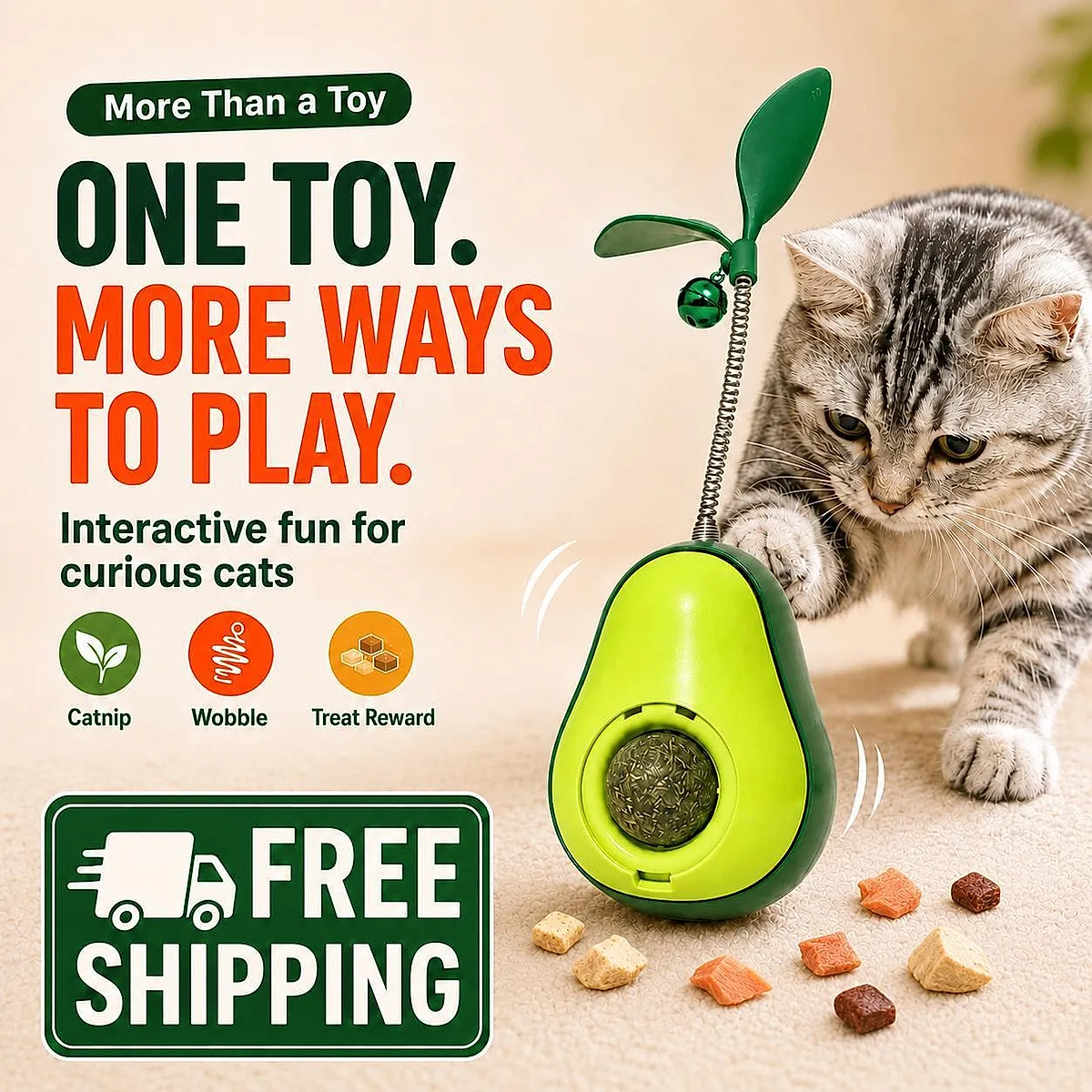 Avocado Cat Tumbler Wobble Toy with Feather & Catnip - Image 8