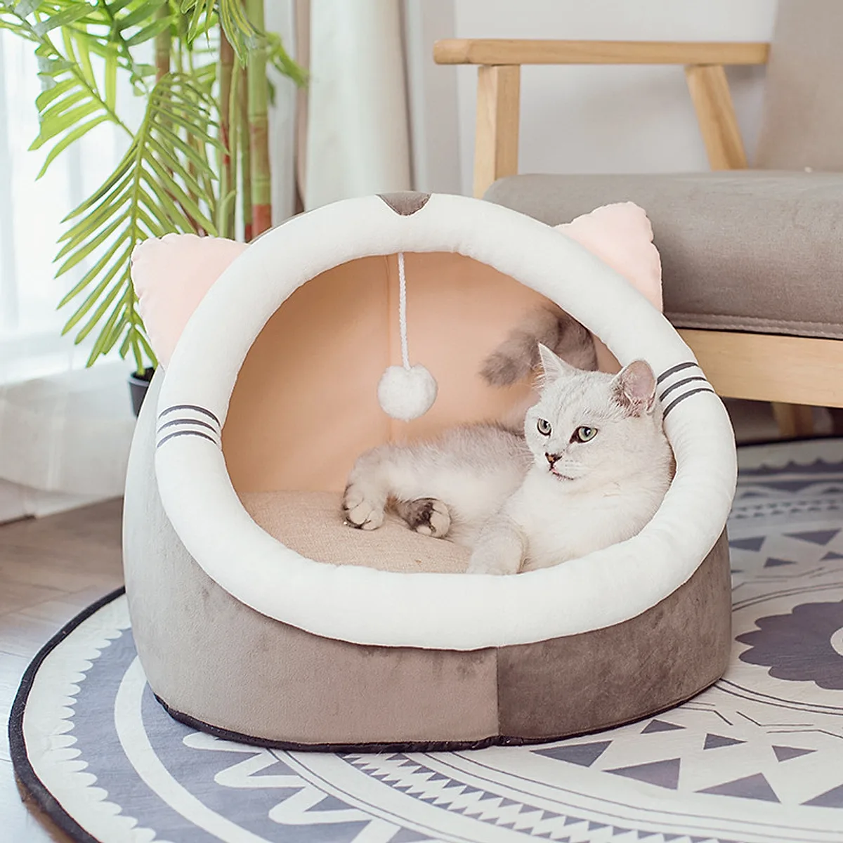 Winter pet cat house with velvet - Image 2